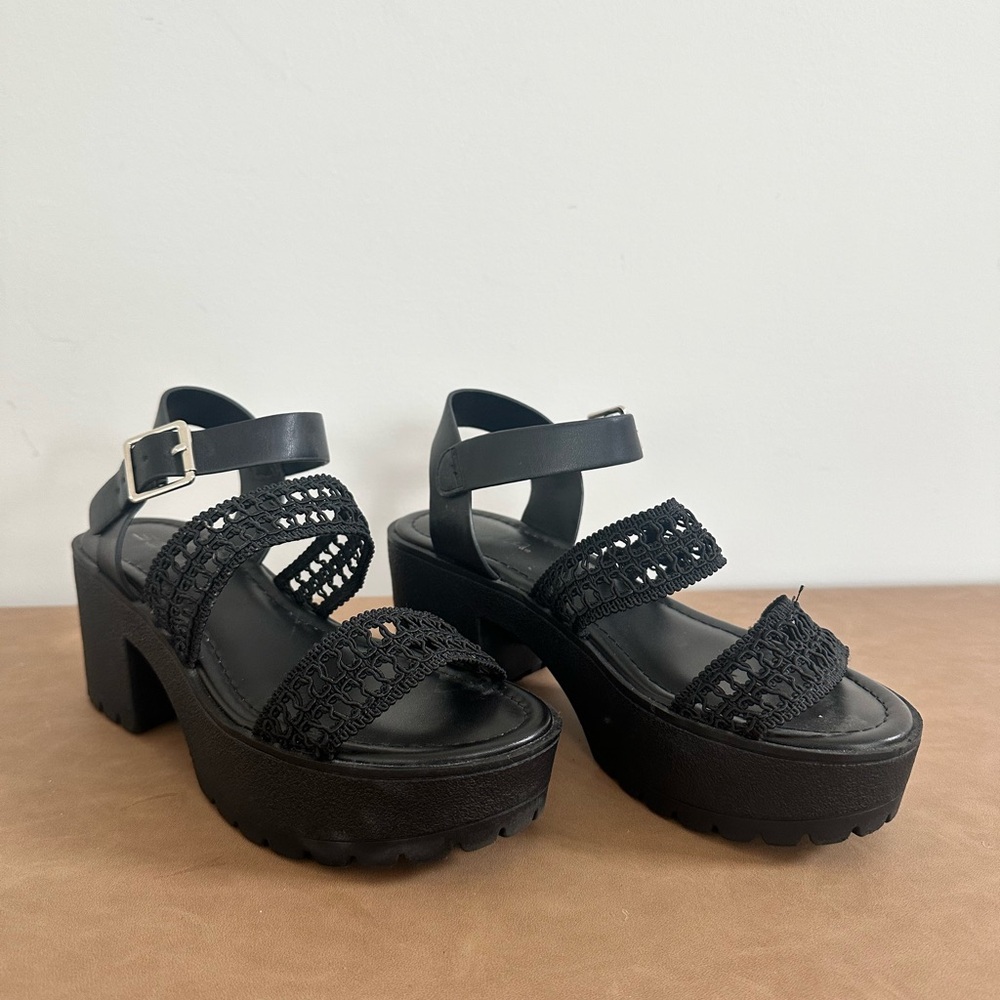 Soda Black Crochet Platform Sandals